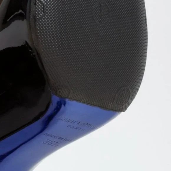 Saint Laurent Black Patent Opyum 110 Electric Blue Pumps - Picture 5 of 11